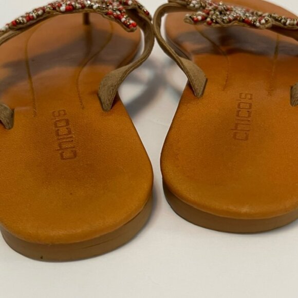 CHICOS CAROLINA WOMENS RHINESTONE & SEED BEAD EMBELLISHED LEATHER SANDALS SIZE 8 - Picture 8 of 9